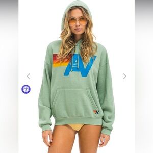 Aviator Nation LOGO PULLOVER RELAXED HOODIE - SAGE - size small